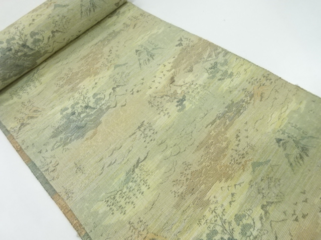 JAPANESE KIMONO / ANTIQUE BOLT FOR KIMONO / WOVEN SCENERY